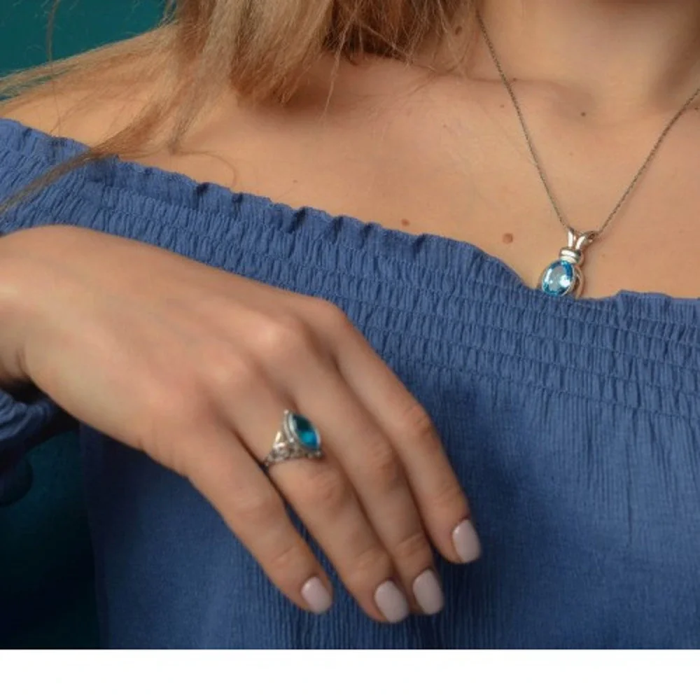 925 Sterling Silver Aquamarine Ring Size 6.5